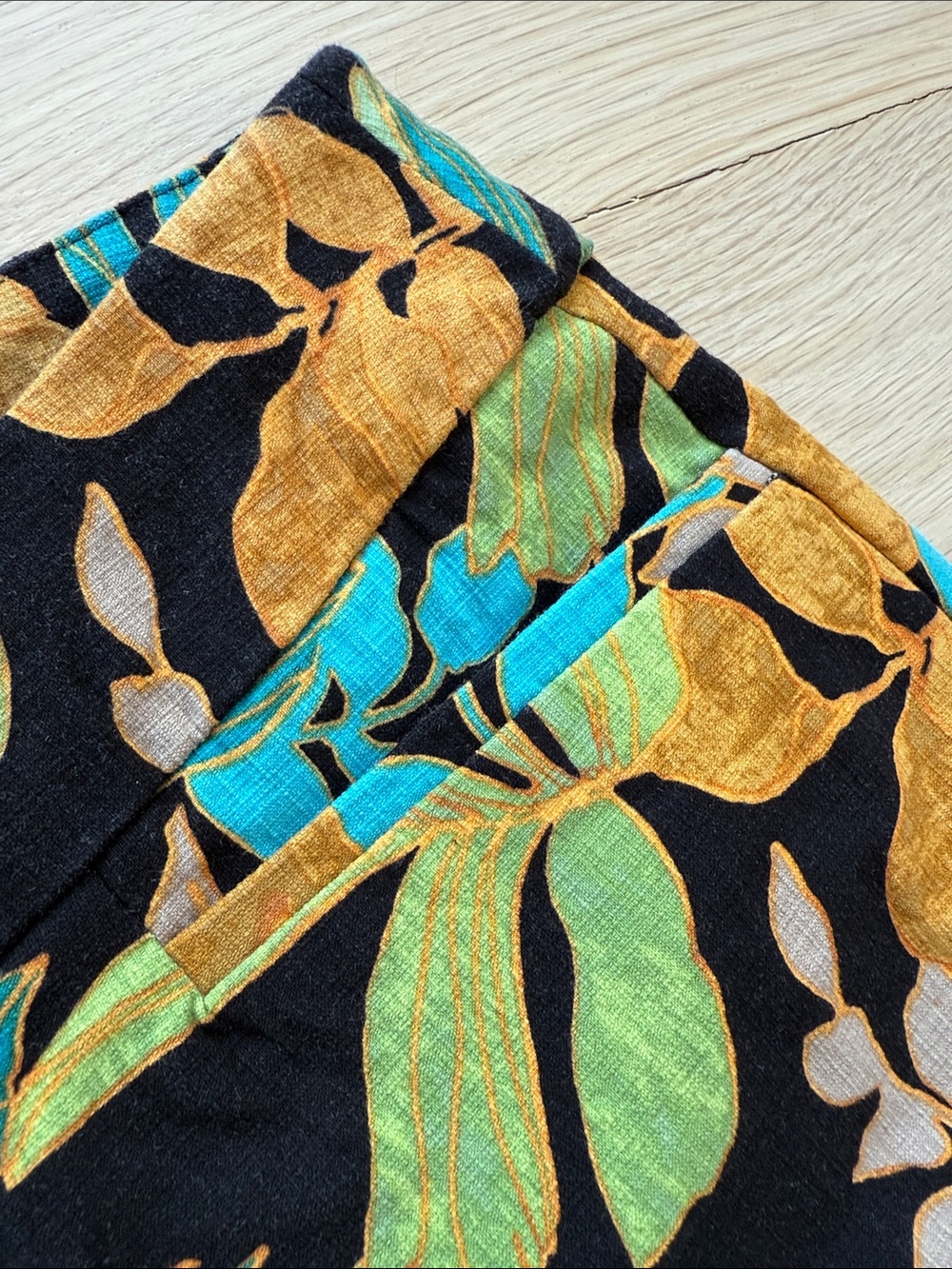 Chico's Black Pants with Teal, Green & Gold Botanical Print - Picture 6 of 9